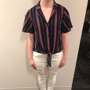 Button down and collared striped blouse